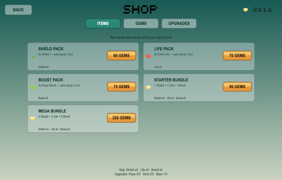 Shop ITEMS tab